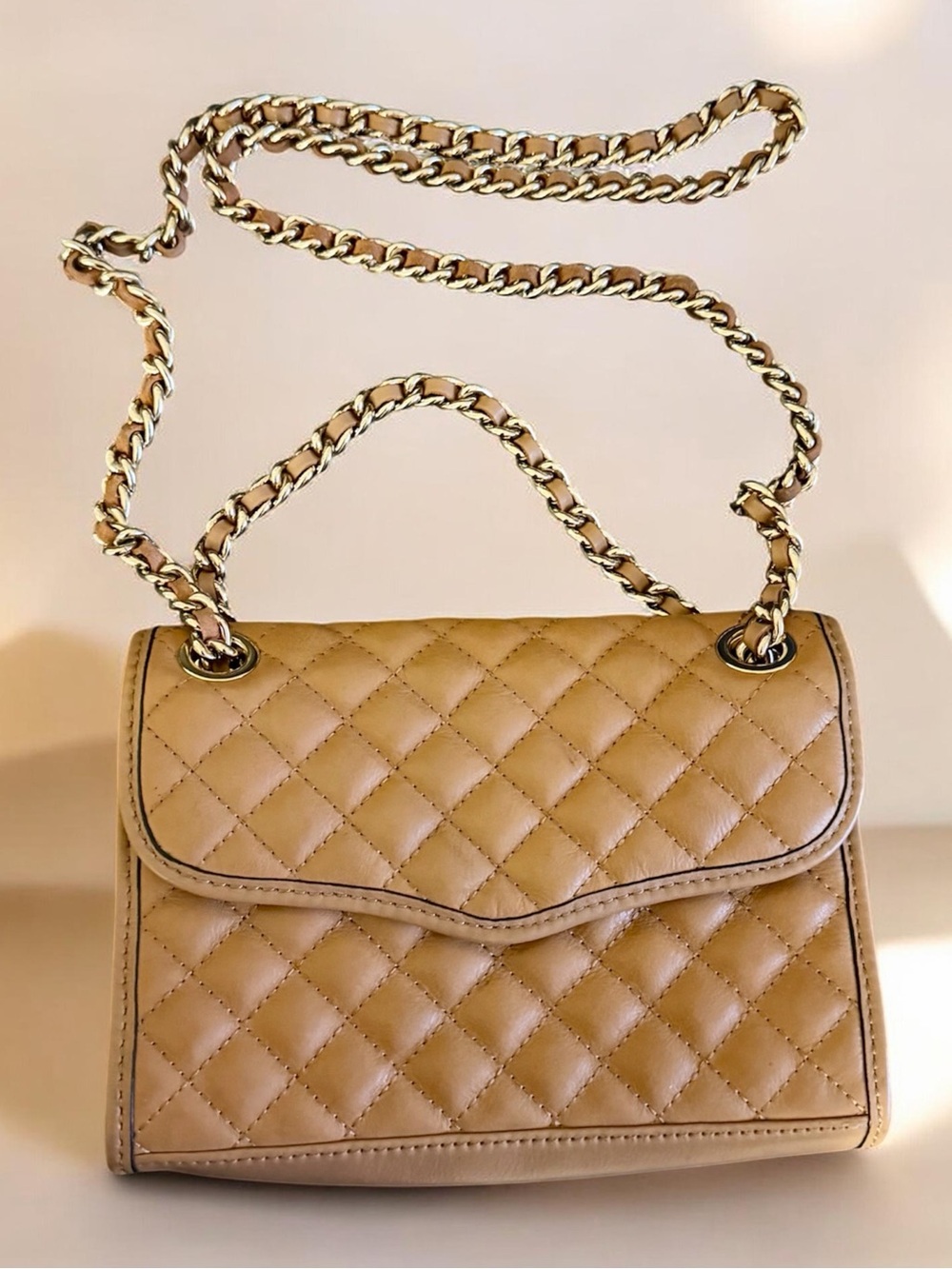 Rebecca Minkoff Quilted Leather Chain Crossbody Shoulder Bag - Caramel